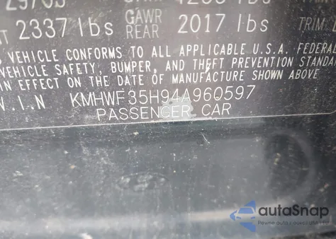 2004 Hyundai Sonata Gls/Lx from USA, damaged, VIN KMHWF35H94A960597